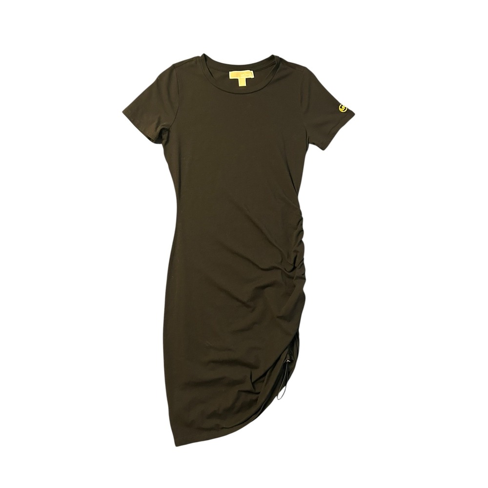 Michael Kors Black Ruched Side Drawstring T-Shirt Dress MK Logo